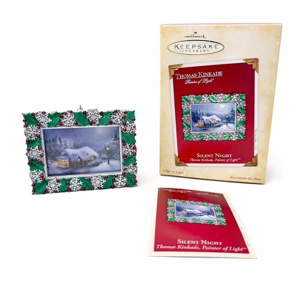 Hallmark Thomas Kinkade Silent Night Lighted Ornament 2005 Clip On Light Box